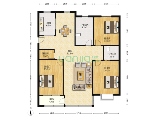国泰小区 3室1厅2卫 145平方