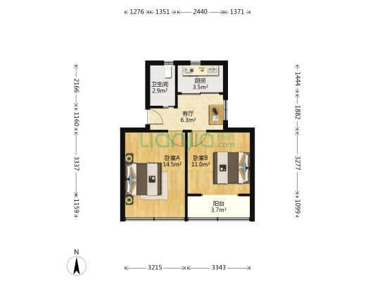 虹南小区 2室1厅1卫 54平方