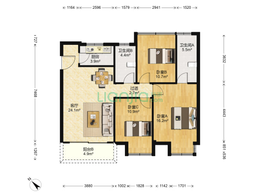 胜利雅苑 3室1厅2卫 112平方
