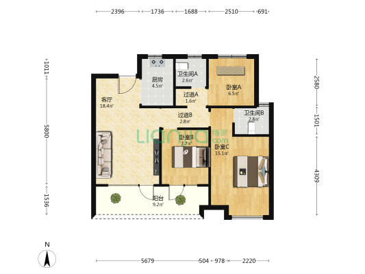 天一仁和·宸璟朗郡 3室1厅2卫 90平方