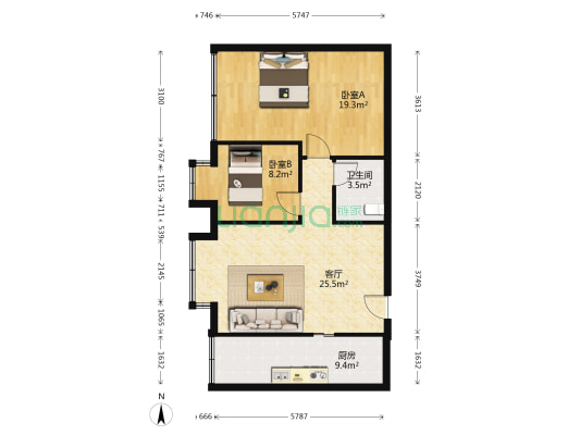 会山康城 2室1厅1卫 84平方