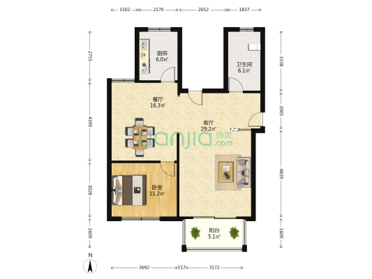 同济公寓 1室2厅1卫 147平方