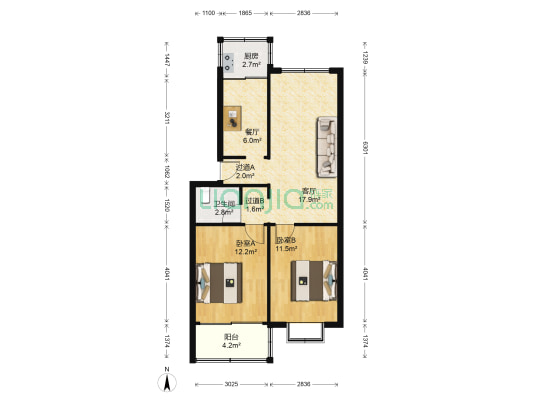 教工新村(栖霞) 2室2厅1卫 77平方