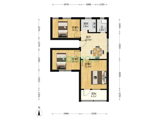 太平南路七十六巷 3室1厅1卫 61平方
