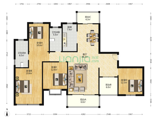 宝达香格里拉 4室1厅2卫 178平方