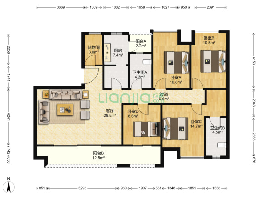 富力白鹭湾(新房) 4室1厅2卫 145平方