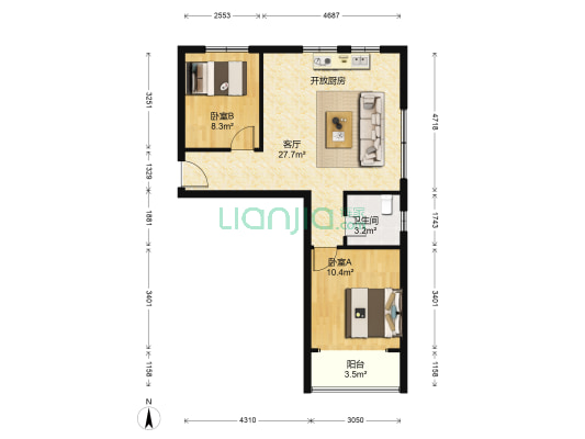 东方雅苑 2室1厅1卫 83平方