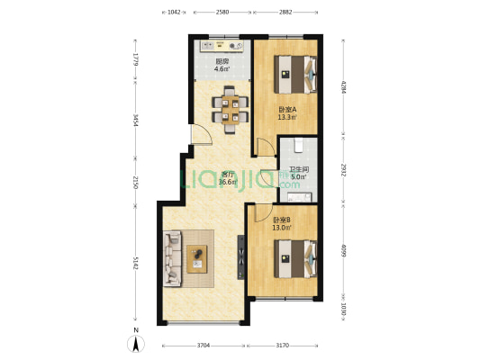 御河湾 2室1厅1卫 100平方