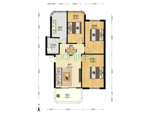 怡海新村泰苑怡誠花園 3室1厅1卫 87平方