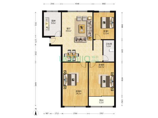 公祥街2号 3室1厅1卫 135平方