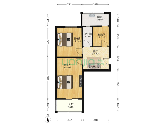 兴华南街11号院 2室1厅1卫 62平方