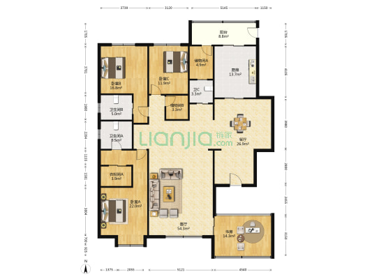 里仁花园四期 4室2厅3卫 242平方