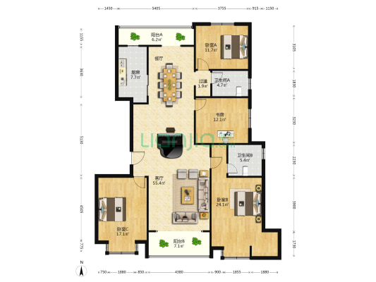都市豪庭 4室1厅2卫 212平方