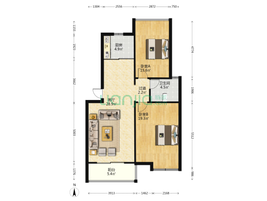 芦林嘉园 2室1厅1卫 88平方