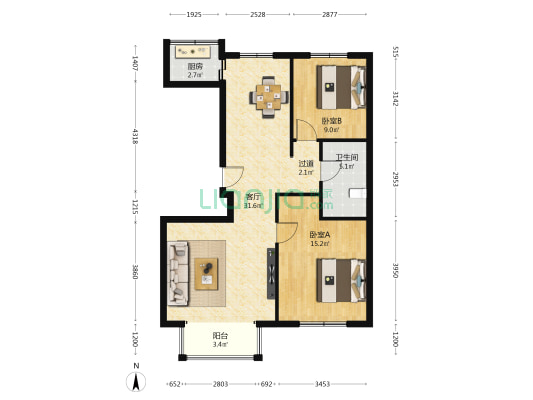 贻景花园 2室1厅1卫 98平方