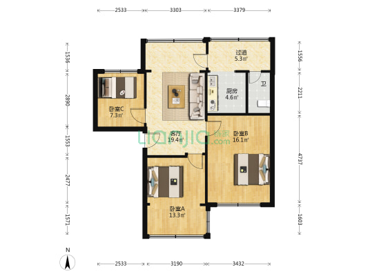 青岛路南段43号 3室1厅1卫 76平方
