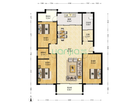凤鸣郡 3室1厅1卫 139平方