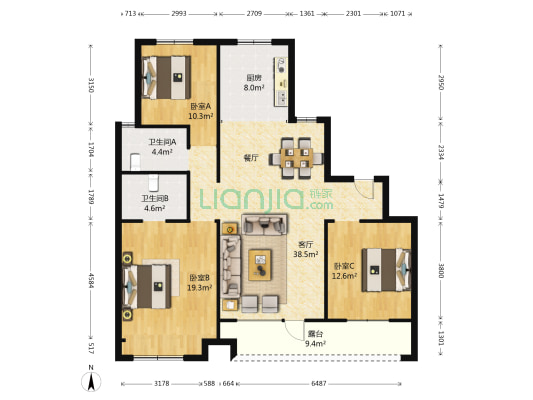 铂悦公馆L区 3室1厅2卫 132平方