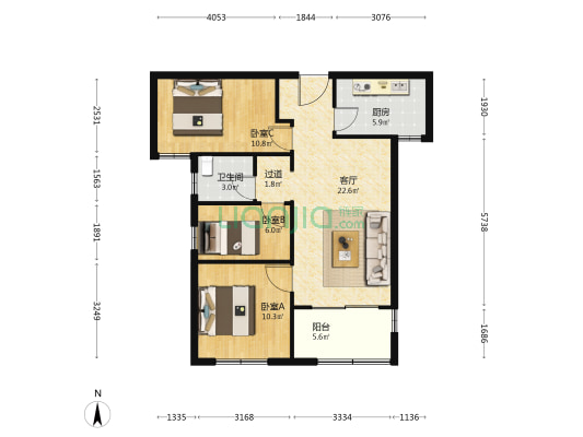 保利天禧园二区 3室1厅1卫 92平方