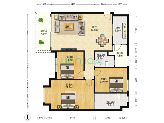 碧桂园山河城 3室1厅2卫 128平方