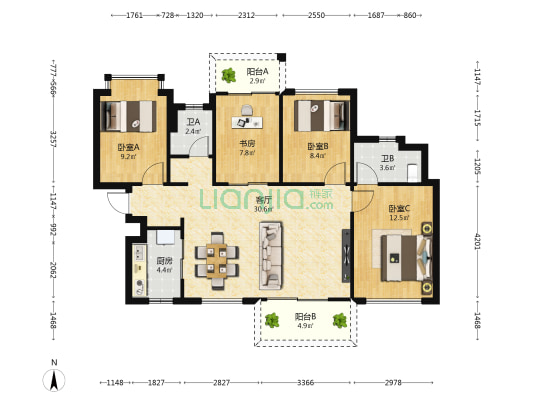 万科星都荟一期 4室1厅2卫 113平方