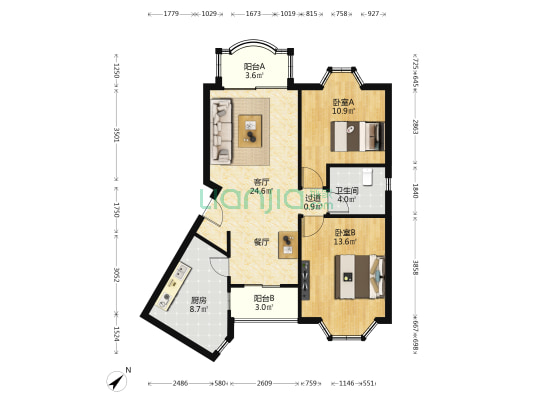 大同花园北区 2室1厅1卫 96平方