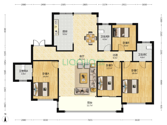 兆基璟宸府 4室1厅3卫 167平方