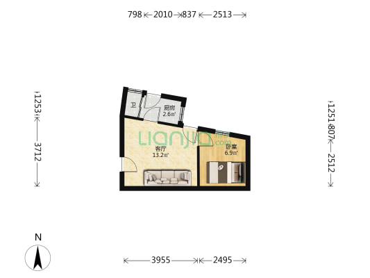 陵园西路 1室1厅1卫 25平方