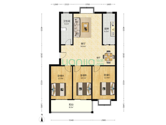 人民家园 3室1厅1卫 113平方