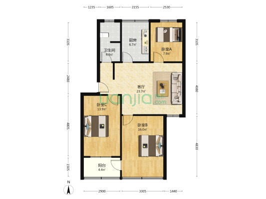 地税局宿舍(莱芜) 3室1厅1卫 96平方