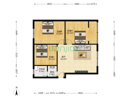 华城雅居 3室1厅1卫 88平方