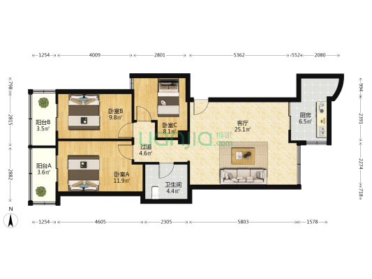 定安小区 3室1厅1卫 105平方