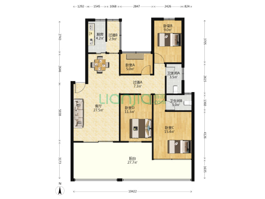 水岸丽湾小区 4室1厅2卫 123平方
