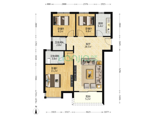 保利锦悦 3室1厅2卫 103平方