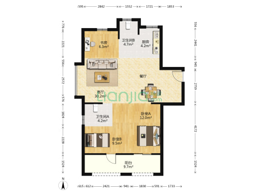 中海湖心半岛花苑 3室1厅2卫 100平方