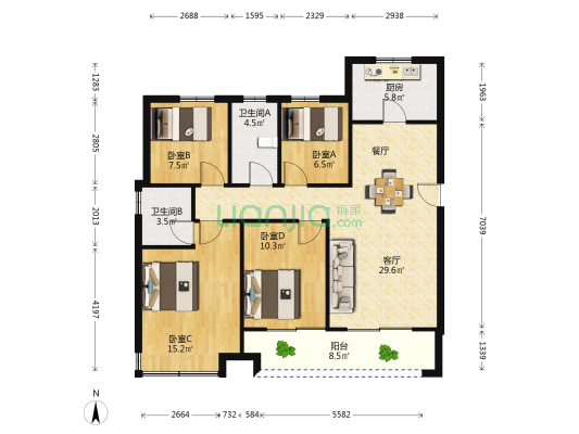 晴雪园 4室1厅2卫 119平方