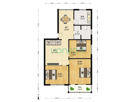 黄河大街中段 3室2厅1卫 108平方