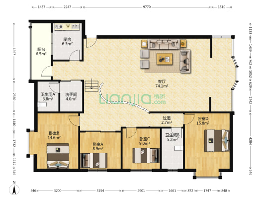 文体花园 4室1厅3卫 178平方