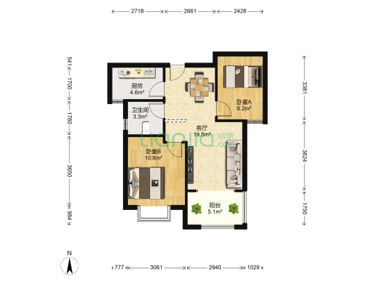 香江龙韵豪庭 2室1厅1卫 75平方