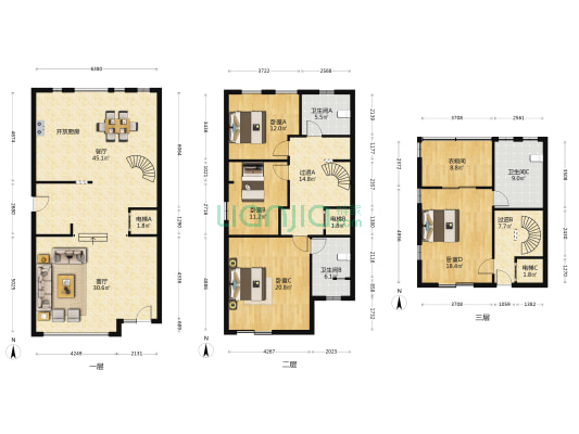 红墅1858(别墅) 4室2厅3卫 262平方