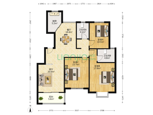 双桥北苑 3室2厅2卫 125平方