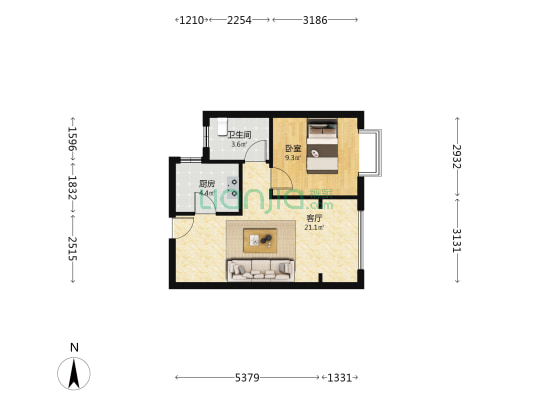 和府 1室1厅1卫 58平方