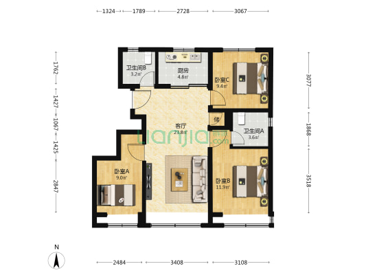 和锦华宸·悦境 3室1厅2卫 98平方