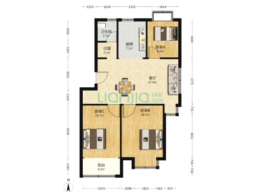 鹏起紫金花苑 3室1厅1卫 99平方