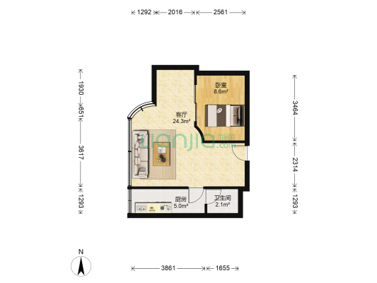 北京大厦 1室1厅1卫 50平方