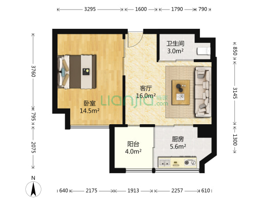 中庚城二期 1室1厅1卫 51平方