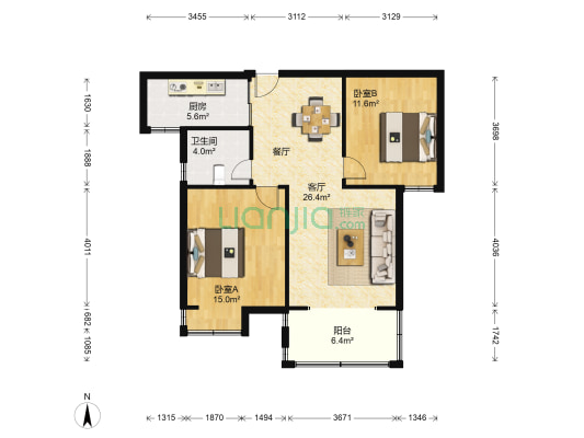 新瑞苑 2室1厅1卫 85平方