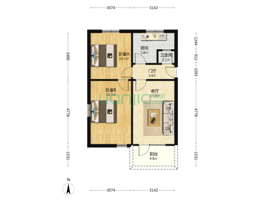 安东街省建南五院 2室1厅1卫 67平方
