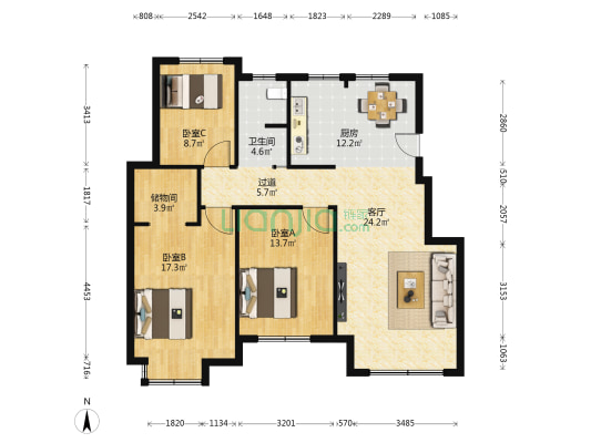 经纬海华园 3室1厅1卫 117平方