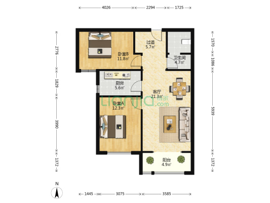 鹿城一号 2室1厅1卫 89平方